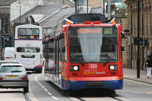 Sheffield Supertram tram 120 at Glossop Road