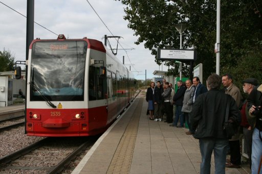 Croydon Tramlink tram sjp at Harrington Road stop