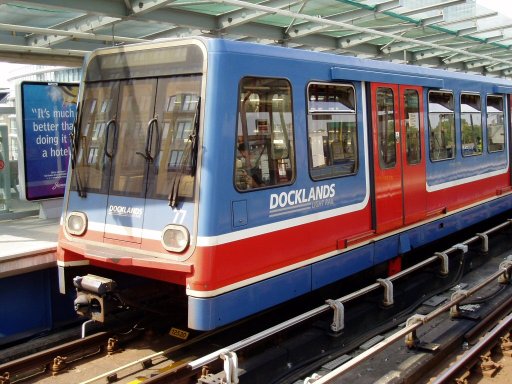 Docklands Light Railway unit 77 at West India Quay station