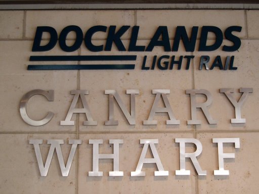 Docklands Light Railway sign at Canary Wharf station