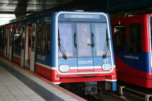 Docklands Light Railway unit 07 at Heron Quays station