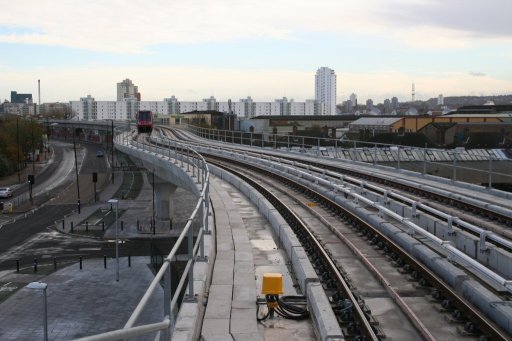 Docklands Light Railway lcy route at West Silvertown