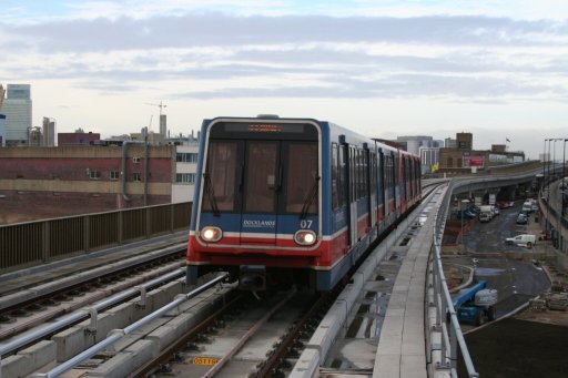Docklands Light Railway unit 07 at West Silvertown