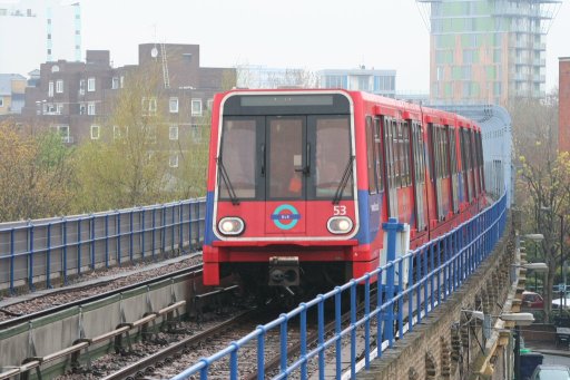 Docklands Light Railway unit 53 at Westferry