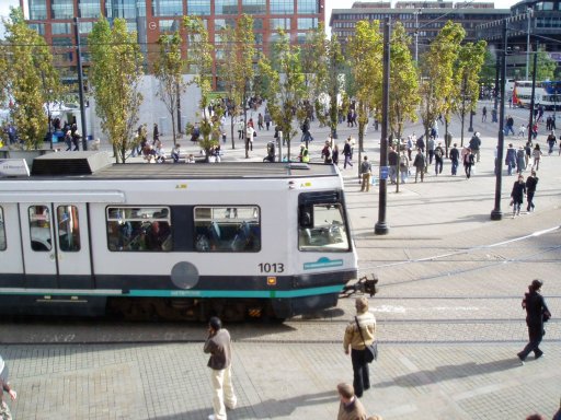 Metrolink tram 1013 at Piccadilly Gardens