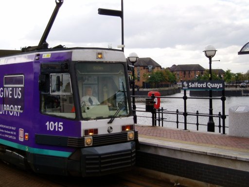 Metrolink tram 1015 at Salford Quays stop