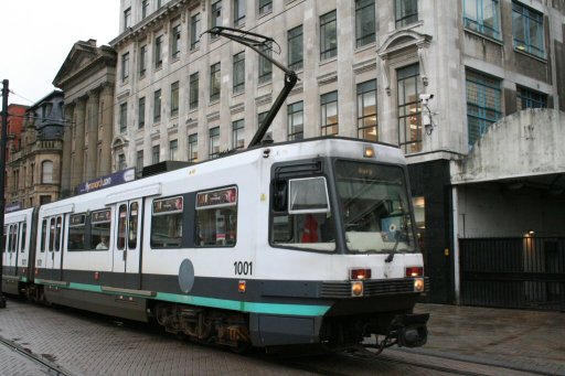 Metrolink tram 1001 at near Piccadilly Gardens