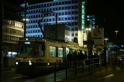 Metrolink tram 1015 at St. Peter's Square stop