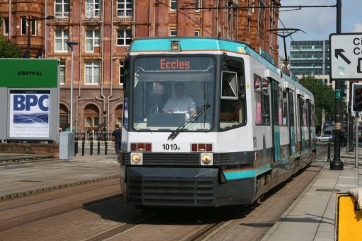 Metrolink tram 1010 at Lower Mosley Street