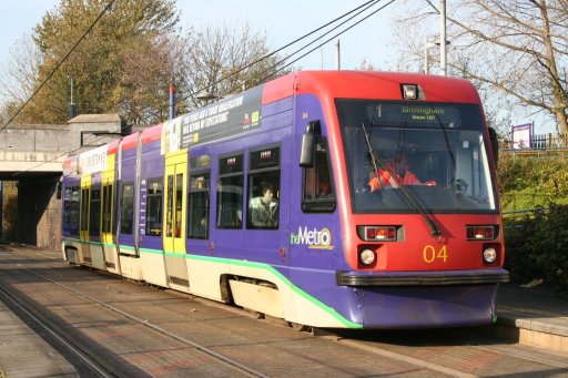 Midland Metro tram 04 at Soho, Benson Road stop