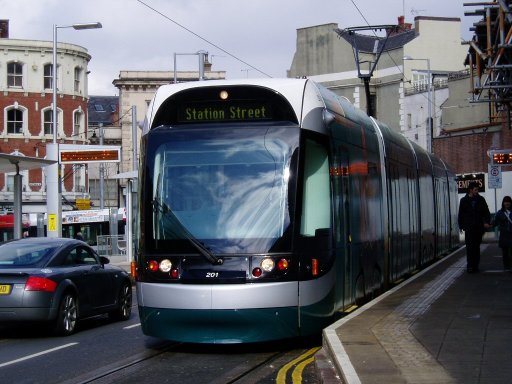 Nottingham Express Transit tram 201 at Lace Market stop