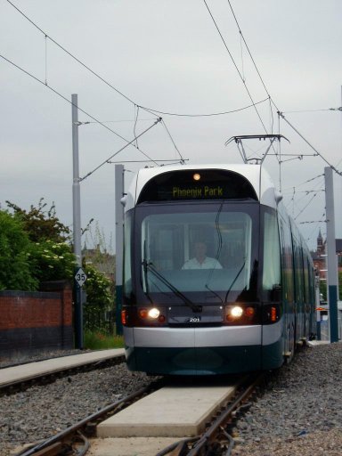 Nottingham Express Transit tram 201 at Wilkinson Street
