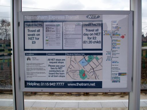 Nottingham Express Transit tram stop at Information board