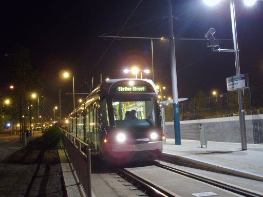 Nottingham Express Transit tram night at Phoenix Park stop