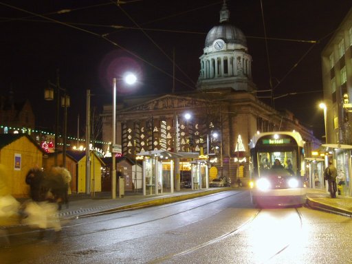 Nottingham Express Transit tram 214 at Old Market Square stop