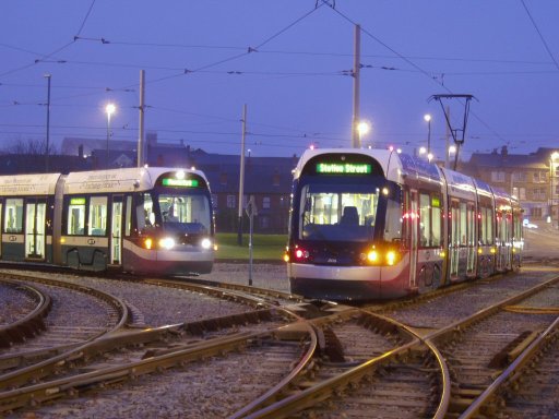 Nottingham Express Transit tram dawn at Wilkinson Street