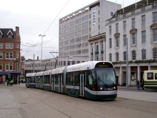 Nottingham Express Transit tram 215 at Old Market Square