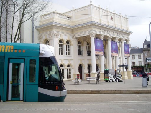 Nottingham Express Transit tram 201 at Royal Centre stop