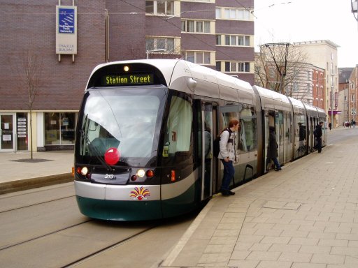 Nottingham Express Transit tram 213 at Nottingham Trent University stop
