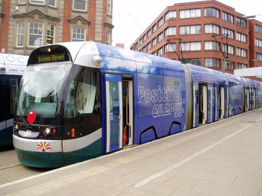 Nottingham Express Transit tram 201 at Royal Centre stop