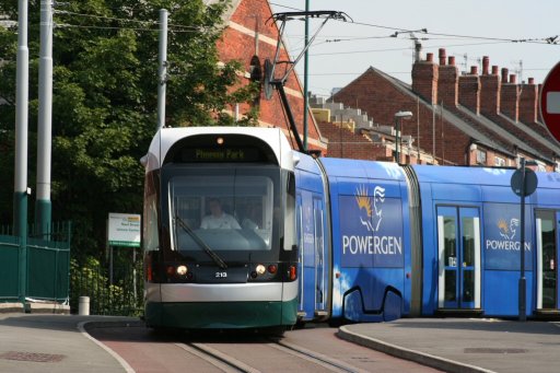 Nottingham Express Transit tram 213 at Gladstone Street