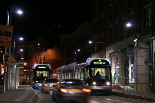 Nottingham Express Transit tram night at Lace Market stop