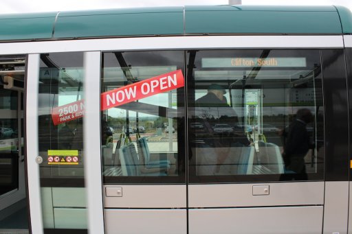 Nottingham Express Transit tram Phase 2 opening day at Clifton South stop
