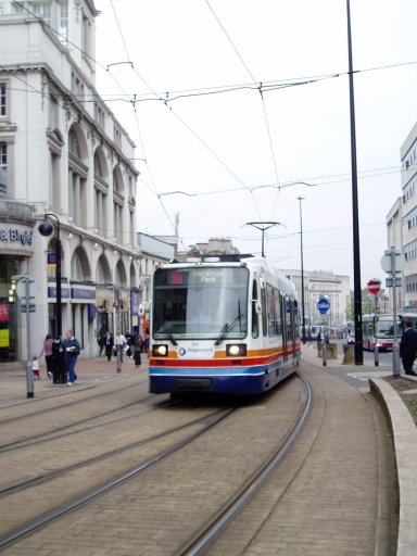 Sheffield Supertram tram 101 at Cathedral stop