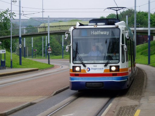 Sheffield Supertram tram 102 at Park Grange stop