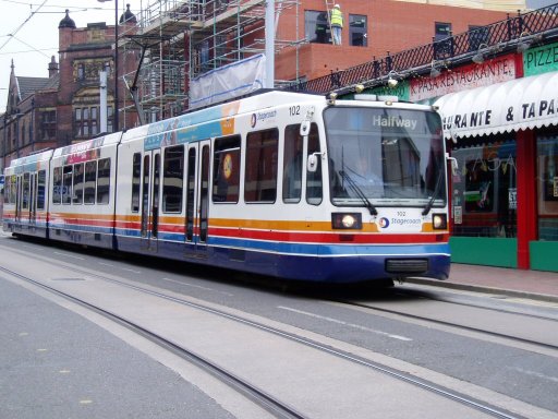 Sheffield Supertram tram 102 at West Street