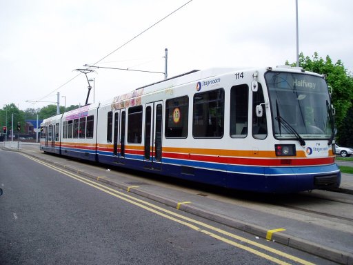 Sheffield Supertram tram 114 at Malin Bridge stop