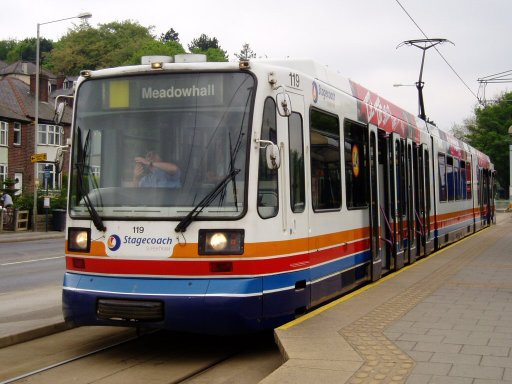 Sheffield Supertram tram 119 at Middlewood stop