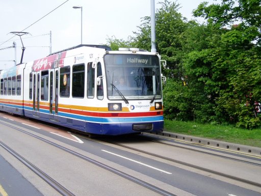 Sheffield Supertram tram 121 at White Lane