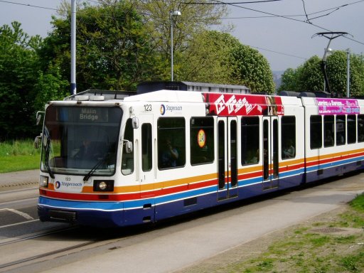 Sheffield Supertram tram 123 at Langsett Road