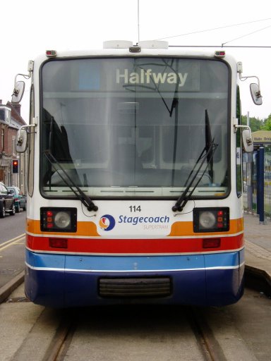 Sheffield Supertram tram trams at Malin Bridge stop