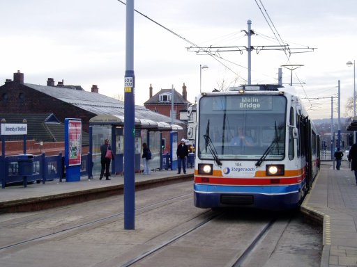 Sheffield Supertram tram 104 at University of Sheffield stop