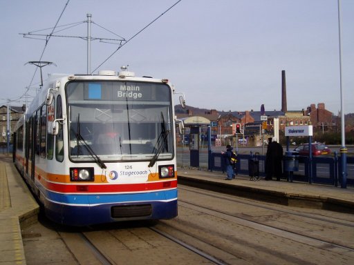Sheffield Supertram tram 124 at Shalesmoor stop