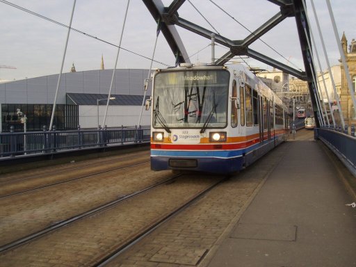 Sheffield Supertram tram dawn at Park Square