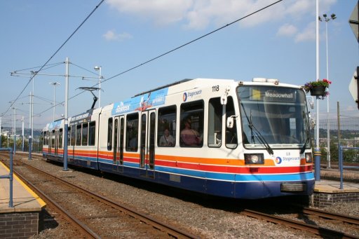 Sheffield Supertram tram 118 at Nunnery Square stop