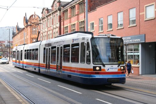 Sheffield Supertram tram 106 at West Street