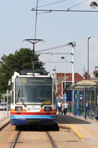 Sheffield Supertram tram 124 at Middlewood stop