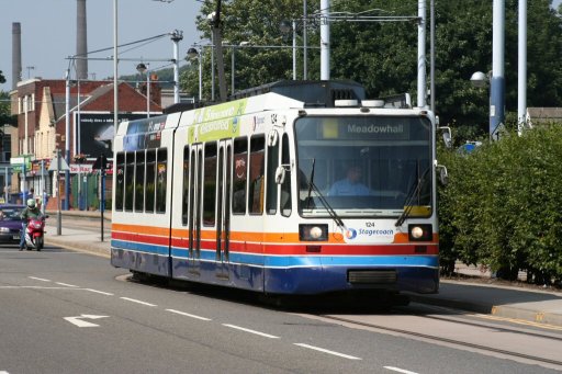 Sheffield Supertram tram 124 at Middlewood