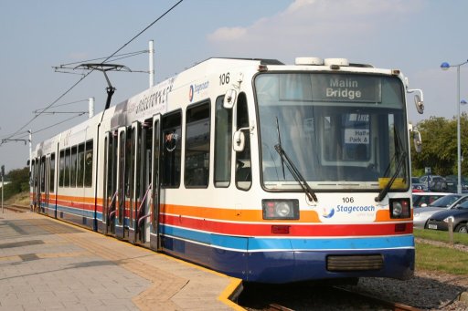 Sheffield Supertram tram 106 at Halfway stop