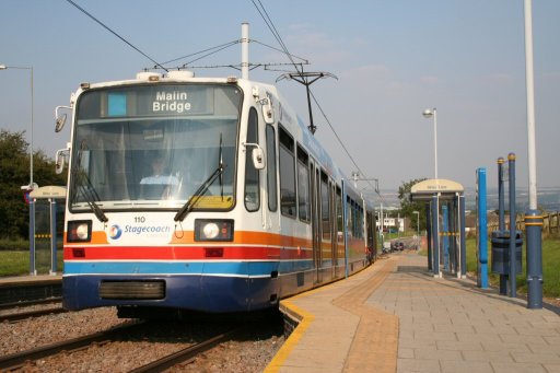 Sheffield Supertram tram 110 at Birley Lane stop