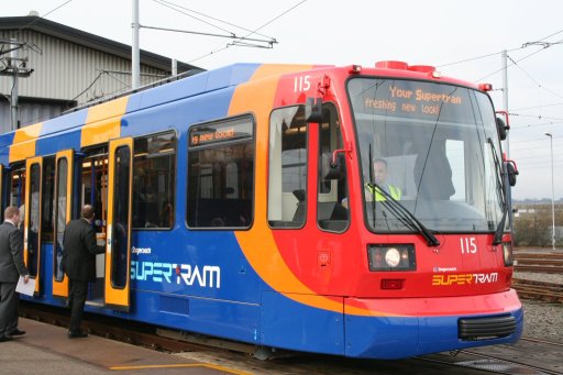 Sheffield Supertram tram new livery at Nunnery depot