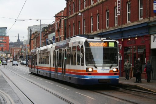 Sheffield Supertram tram 105 at West Street stop