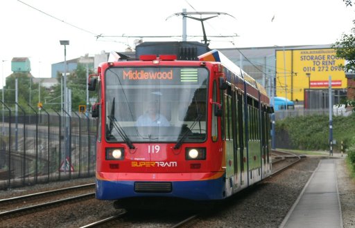 Sheffield Supertram tram 119 at Nunnery Square