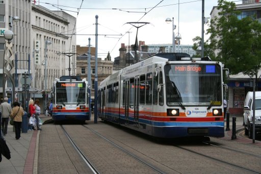 Sheffield Supertram tram 124 at Castle Square stop