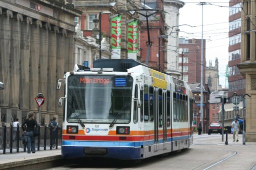 Sheffield Supertram tram 121 at Cathedral stop