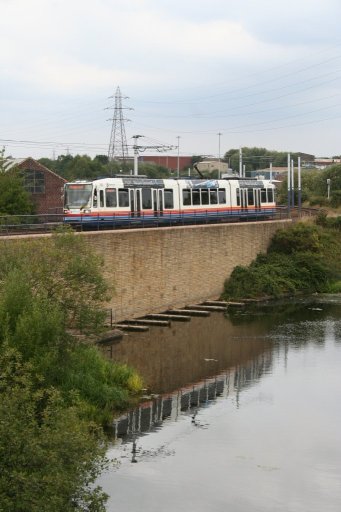 Sheffield Supertram tram 102 at between Attercliffe and Arena